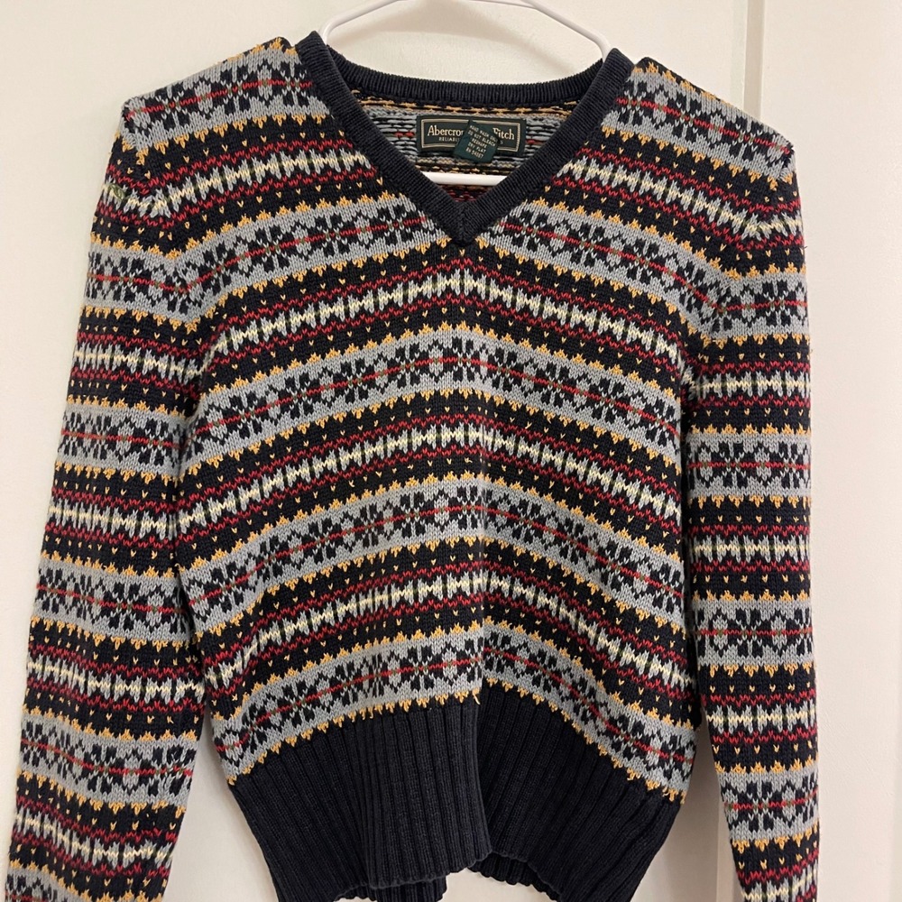 Vintage Abercrombie & Fitch Holiday Sweater V Neck Cropped 90s